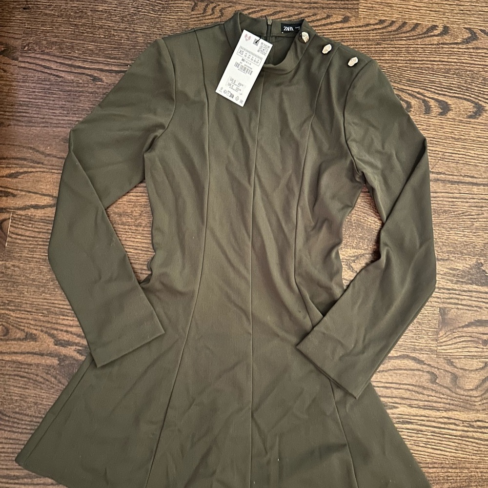 Zara Green Long Sleeve Sheath Dress